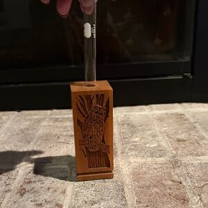 Wooden Owl Engraved Holder small test tube planter Walnut EUC